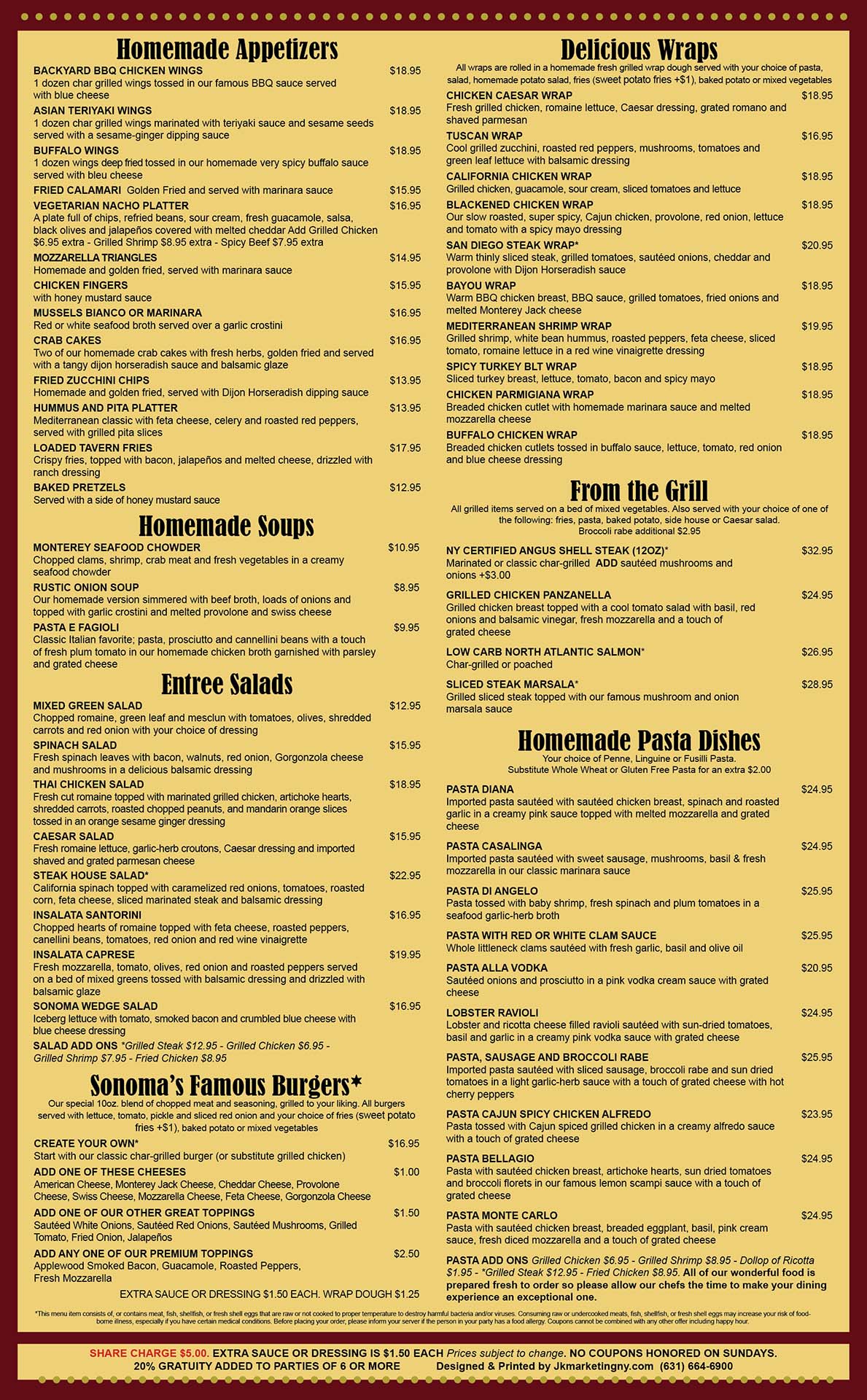 Sonoma Menu front - Mar 2025